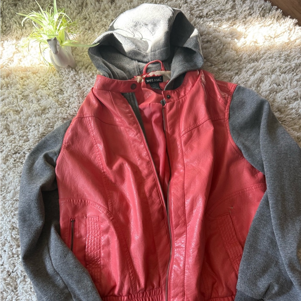 Wet Seal Coral and Gray Hooded Jacket